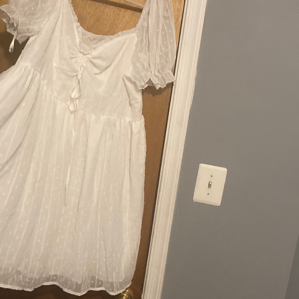 White Swiss Dot Cottagecore Sweetheart Dress.